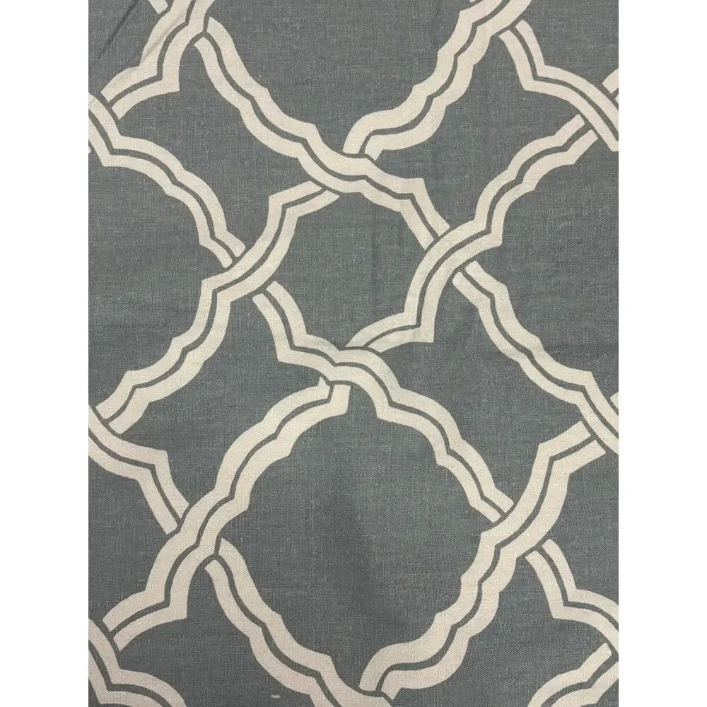Pottery Barn Curtain Panels Lined Cotton Geometric Blue White w/ Rings Kendra‎